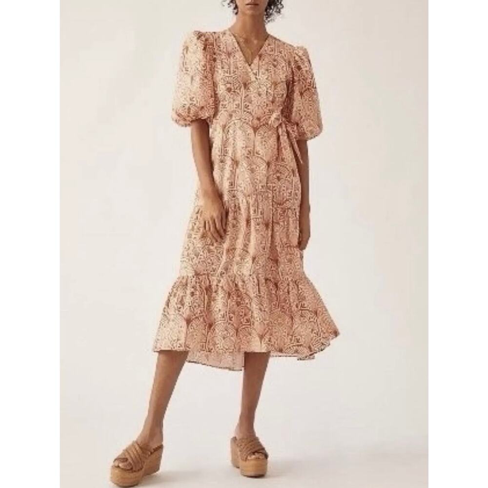 Anthropologie Hutch Tiered Wrap Dress Size Small Puff Sleeve Lined Cotton V-Neck